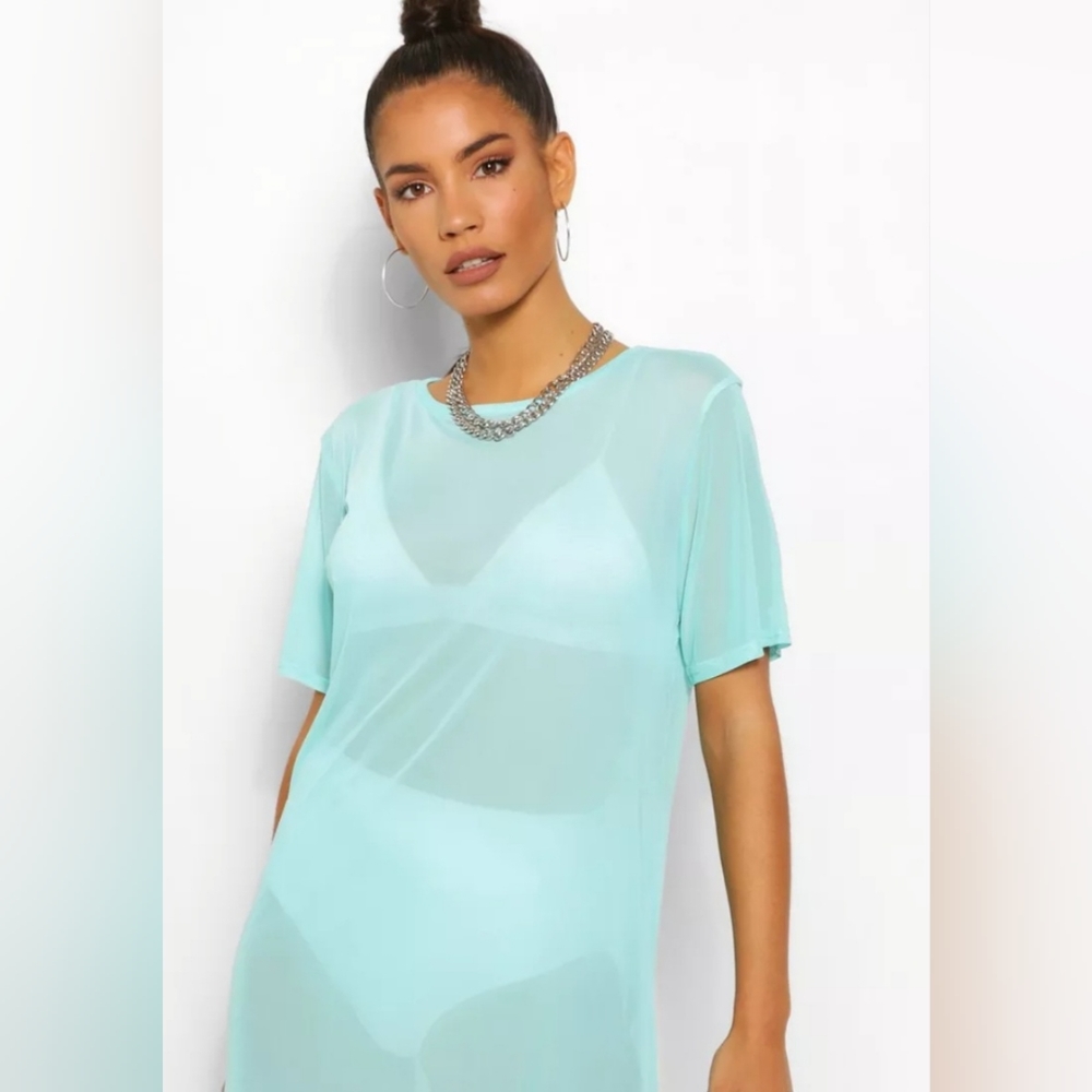 Baby blue mesh jersey top
